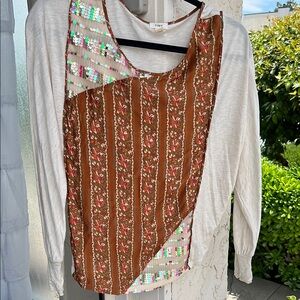 Anthropologie Asymmetrical Embellished Tunic White and Brown